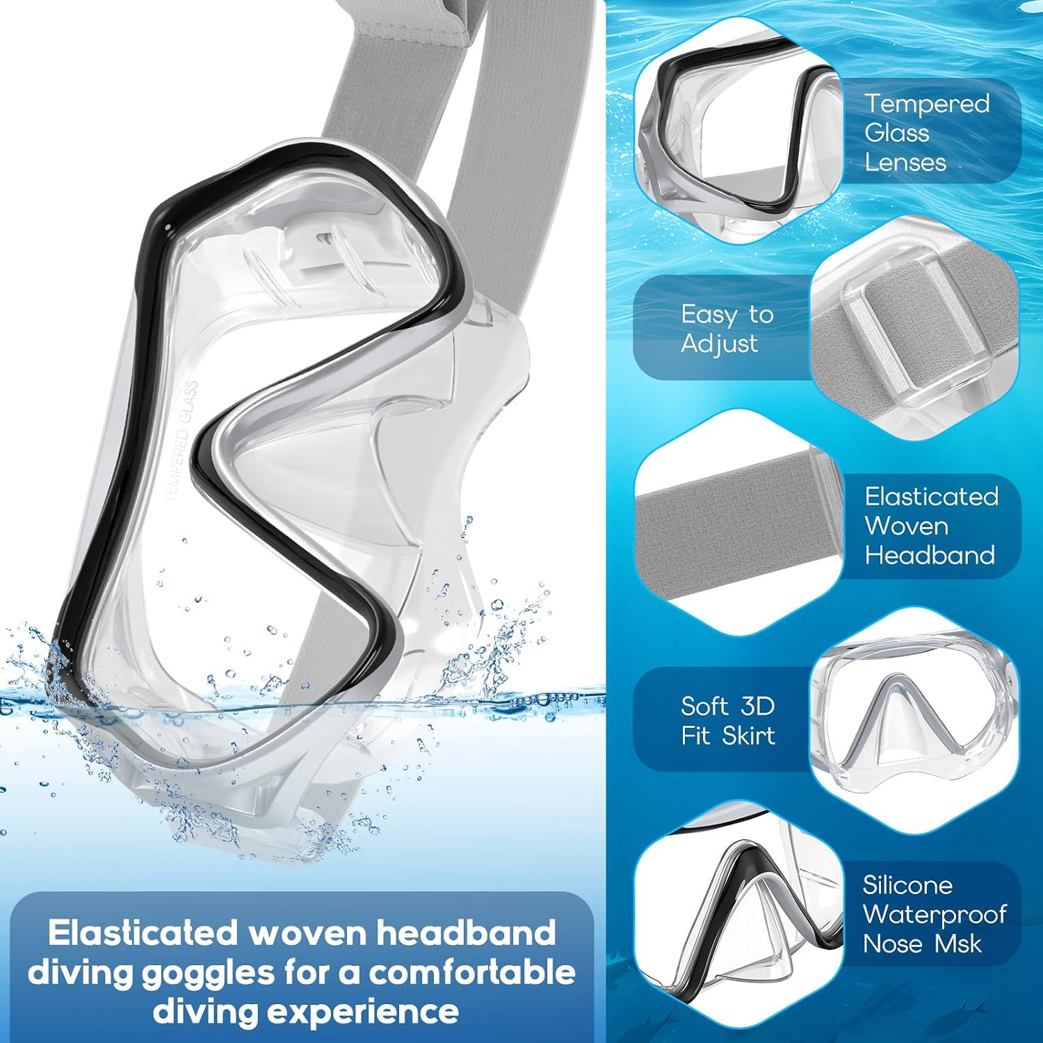 Findway Tauchmaske Erwachsene Teenager 180° Panorama-Glas Anti-Fog Nasenabdeckun