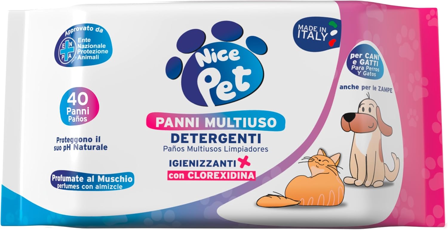 Nice Pet Reinigungstuecher fuer Hunde und Katzen mit Chlorhexidin 40 Stueck