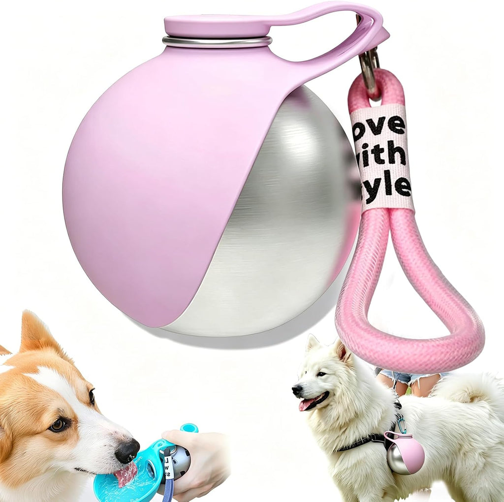 Hunde Trinkflasche 285 ml aus Edelstahl mit faltbarem Silikonnapf, auslaufsicher