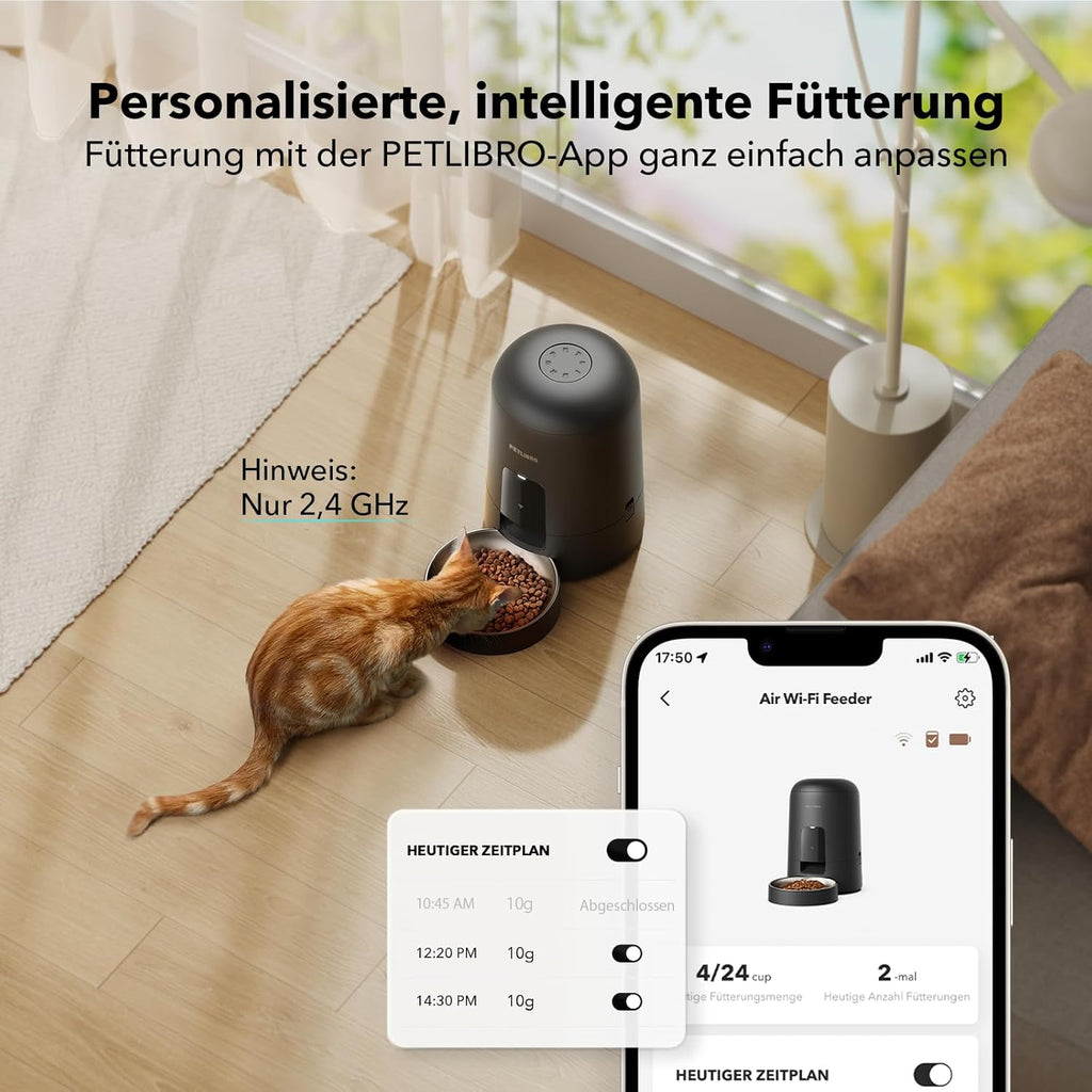 PETLIBRO Intelligenter Katzenfutterautomat kabellos mit App Steuerung, Edelstahl
