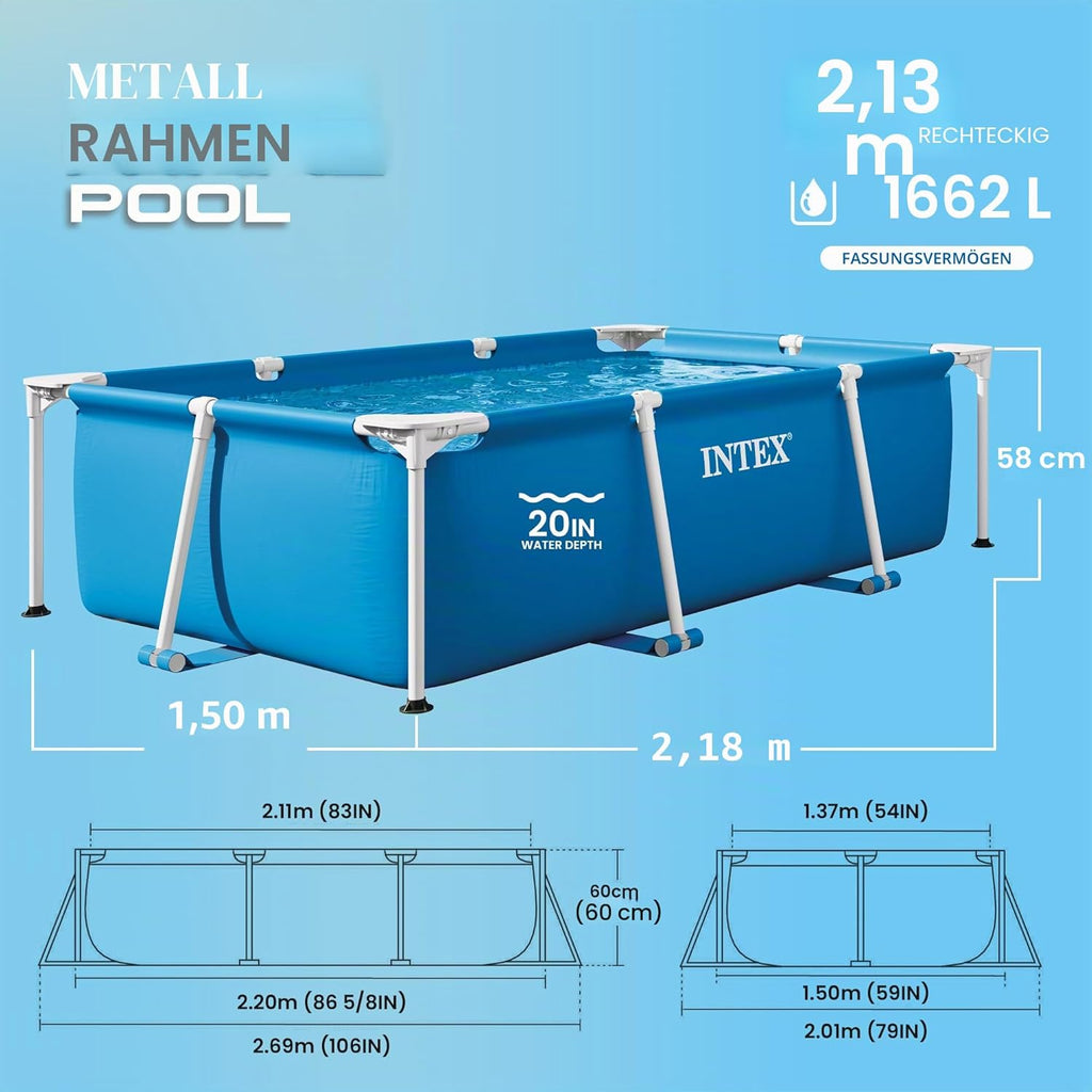 Intex Aufstellpool Blau 220 x 150 x 60 cm Familienpool rechteckig