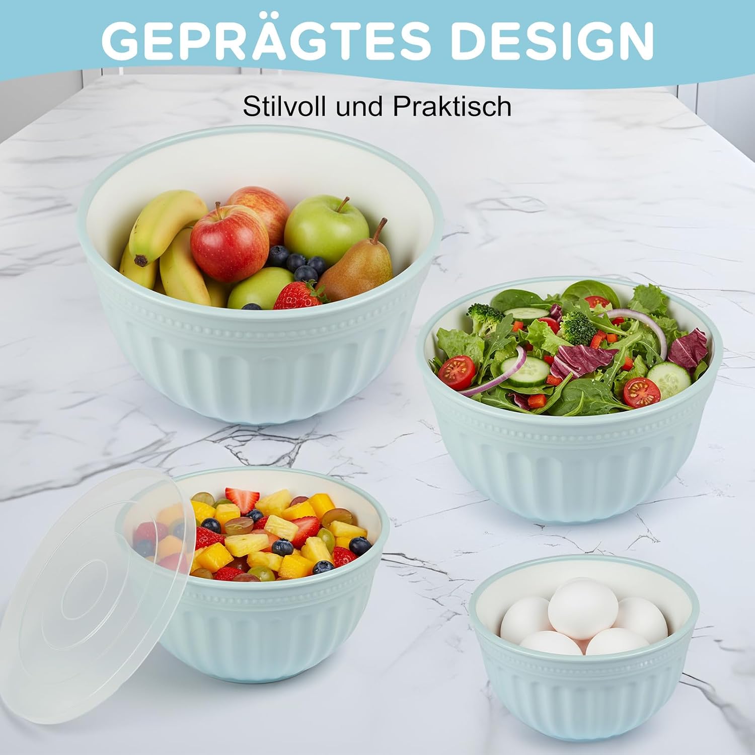 Ruehrschuessel Set 4-teilig 2L 3L 4L 6L Salatschuesseln Blau
