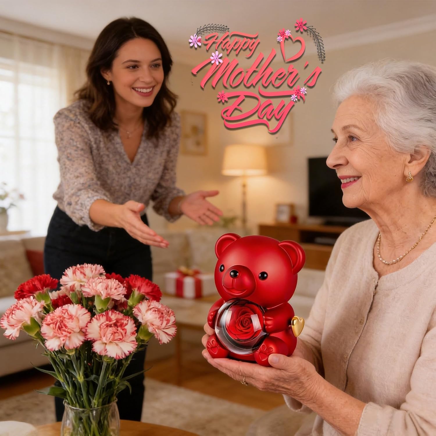 Ewige Rose Baer Geschenkbox mit Halskette Valentinstag Geburtstag Frauen