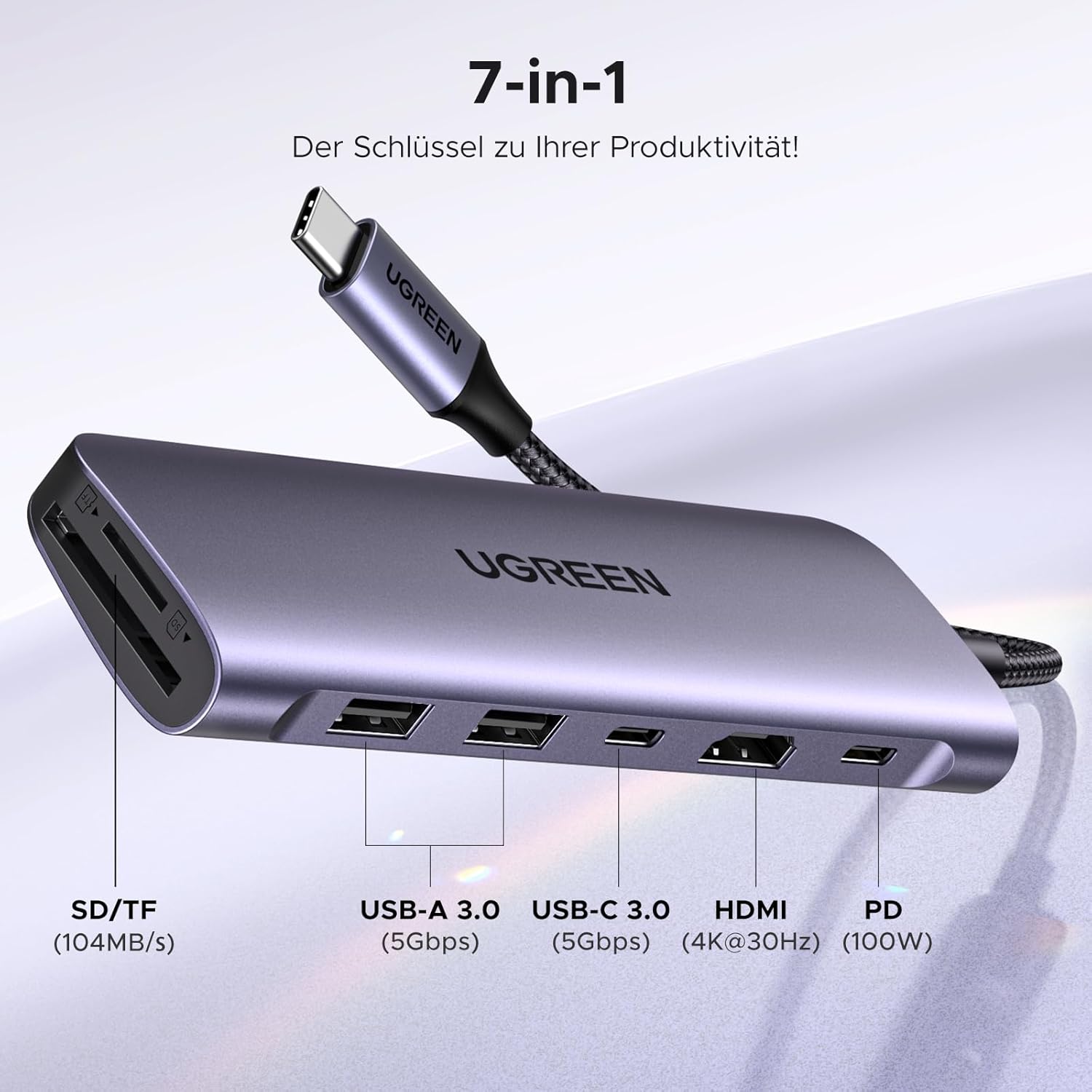 UGREEN Revodok USB-C Hub mit HDMI 4K, PD 100W, SD Kartenleser