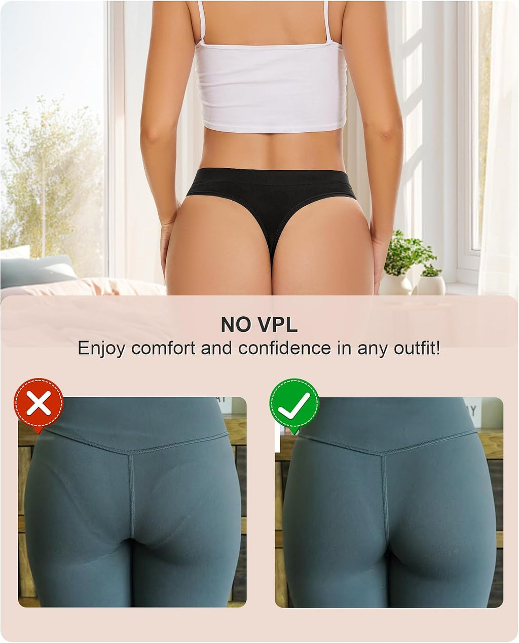 VOENXE nahtloser Damen String Tanga mit hohem Bund, unsichtbar, XS-XXL