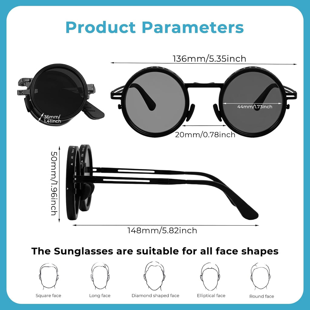 Faltbare runde Sonnenbrille mit 9-stufigem ND-Filter UV400 TAC Glaeser Metallrahm