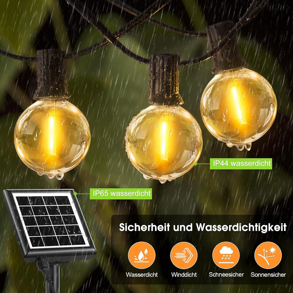 Solar Lichterkette aussen 15m G40 LED 21 Birnen dimmbar 8 Modi mit Fernbedienung