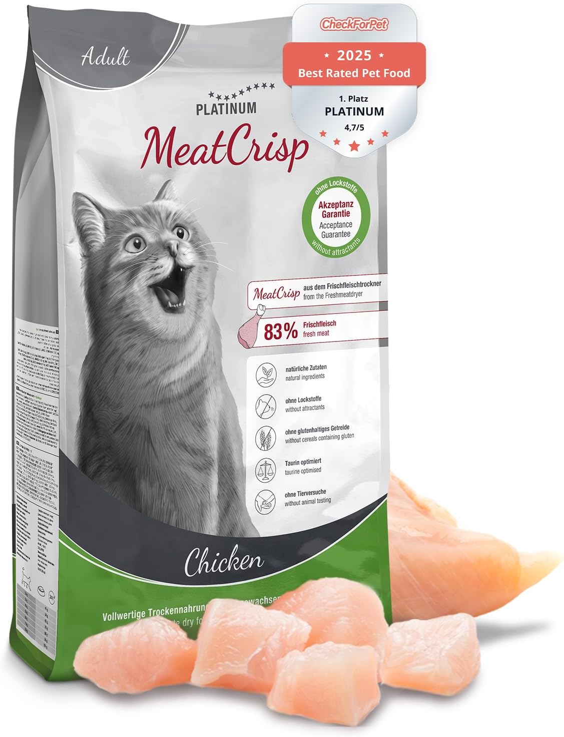 Katzenfutter MeatCrisp Adult Chicken 1,5kg 83% Frischfleisch Trockenfutter