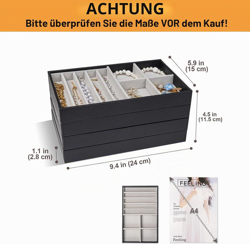 Procase Schmucktablett stapelbar mit 4 Schalen Schmuckaufbewahrung