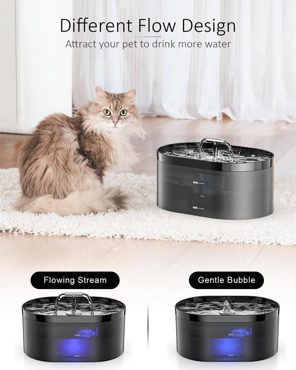Katzen Trinkbrunnen 2,2 Liter automatisch leise mit LED und Filter