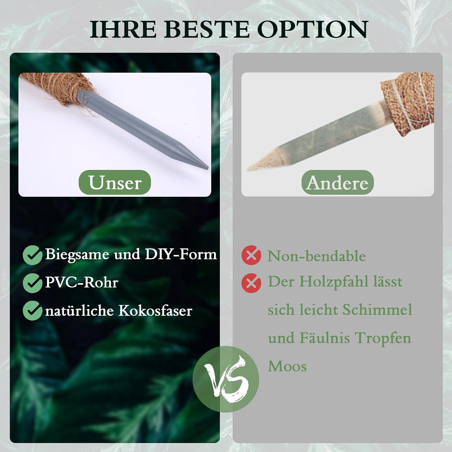 Monstera Moosstab 120 cm Kokosfaser biegsame Rankhilfe Pflanzenstuetze