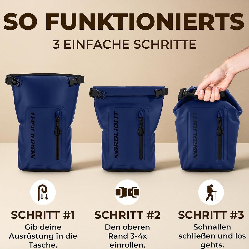 Nordlight Dry Bag 20 L wasserdichter Packsack mit Schultergurt & Handyhuelle