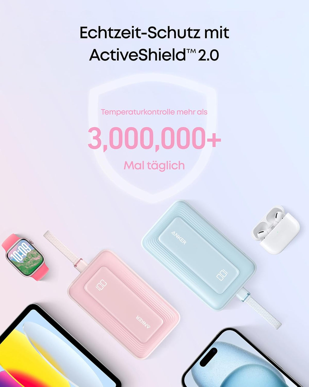 Anker Zolo Powerbank 20000 mAh 30W mit integriertem USB‑C Kabel fuer iPhone 17/16