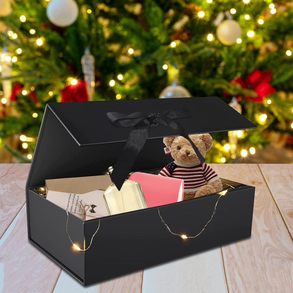 Geschenkbox 21x17x7 cm mit Deckel Schleife Karte und Licht Hochzeit