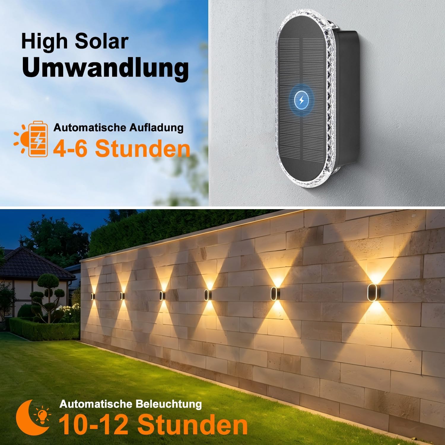 ELLASAY Solar Wandleuchte aussen IP65 Up-and-Down, 3 Lichtfarben, 4er Set
