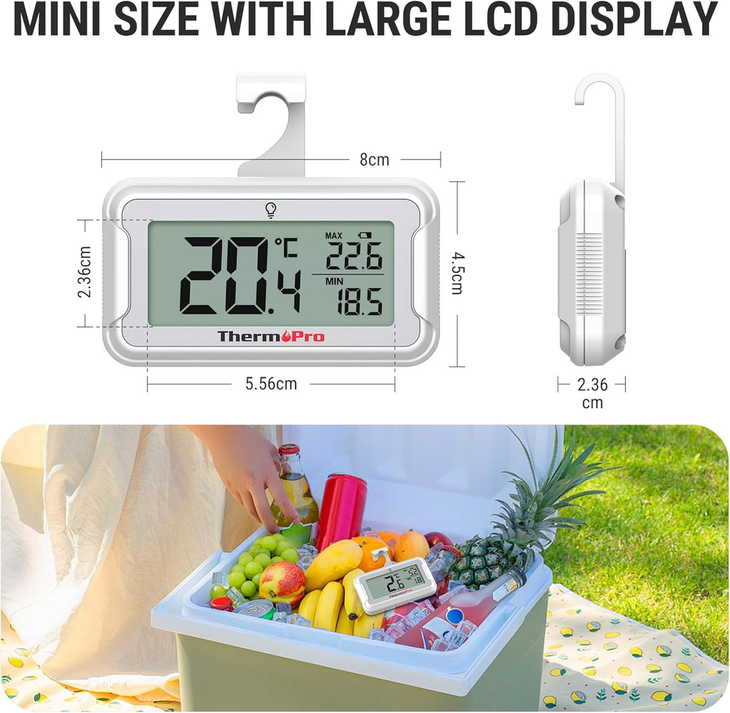 ThermoPro digitales Kuehlschrankthermometer LCD mit Hintergrundbeleuchtung, Max/M