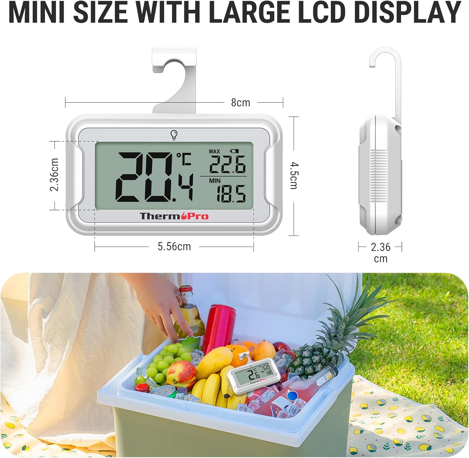 ThermoPro digitales Kuehlschrankthermometer LCD mit Hintergrundbeleuchtung, Max/M