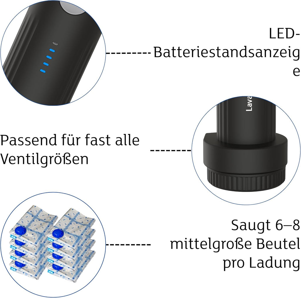 Lavatelli VAC-U-PUMP elektrische Vakuumpumpe USB-C kompakt 45cm-90cm