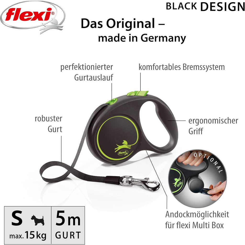 flexi Black Design L Rollleine 5m fuer Hunde bis schwarz/blau 5m