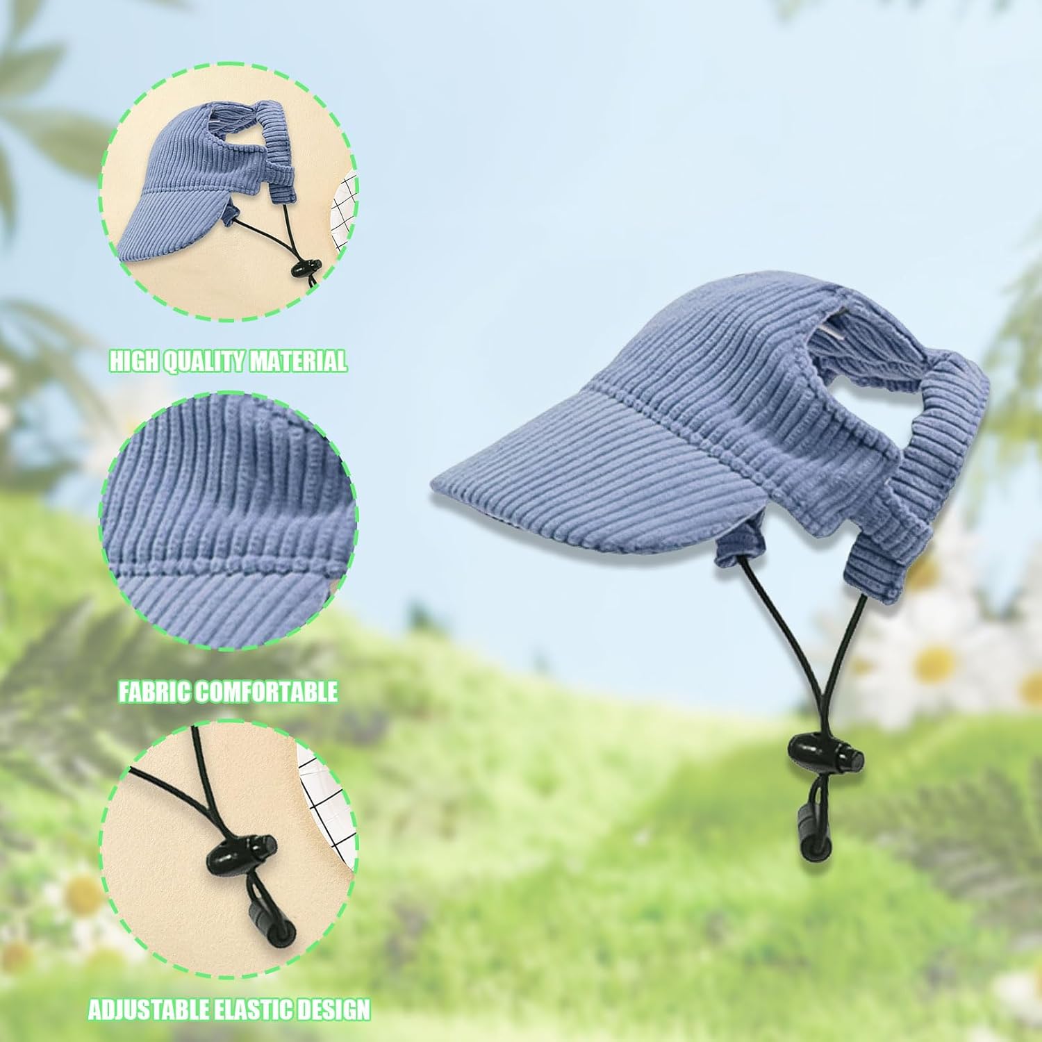 Hunde Sonnenhut mit Ohrloechern verstellbar Khaki Groesse XS-XL