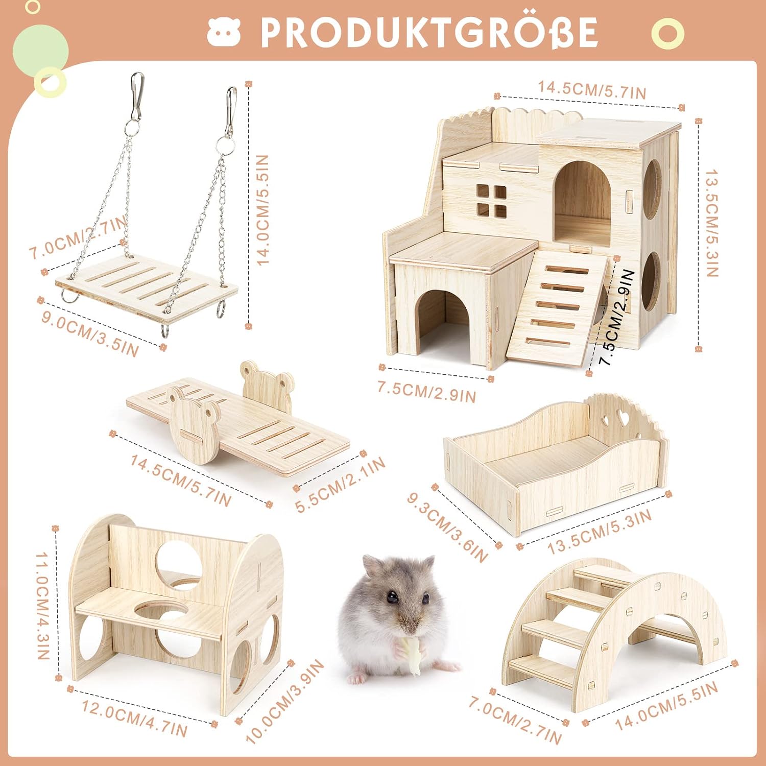 6x Hamster Holzspielzeug Set DIY Haus Kauspielzeug Zubehör für Kleintiere