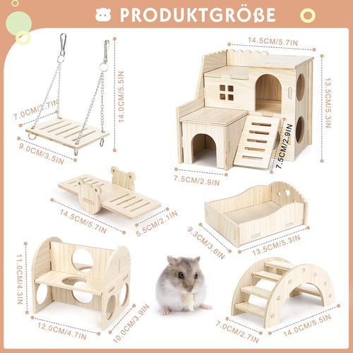 6x Hamster Holzspielzeug Set DIY Haus Kauspielzeug Zubehör für Kleintiere
