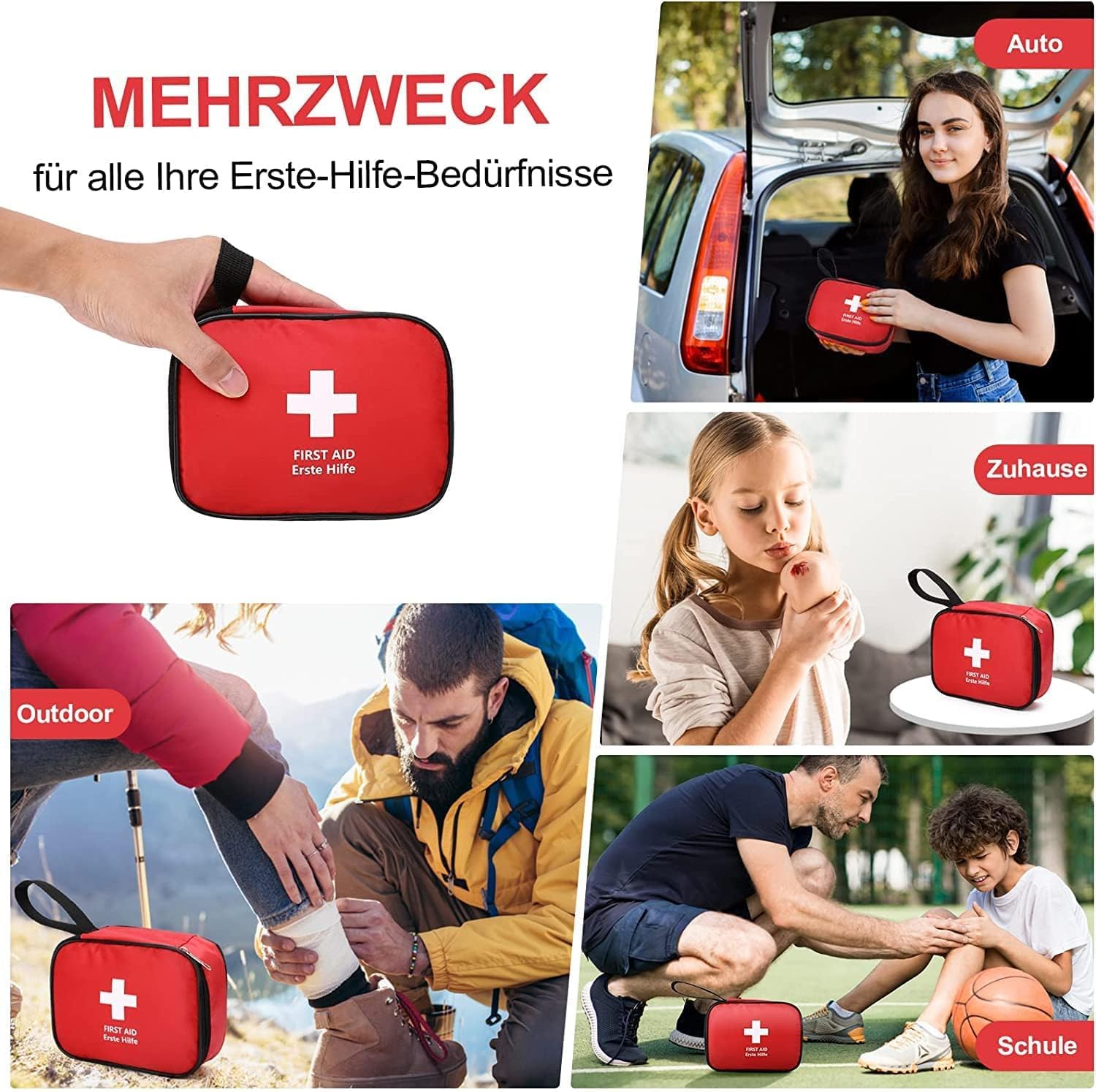 HONYAO Erste Hilfe Set 90-teilig Reiseapotheke Notfalltasche fuer Auto Camping