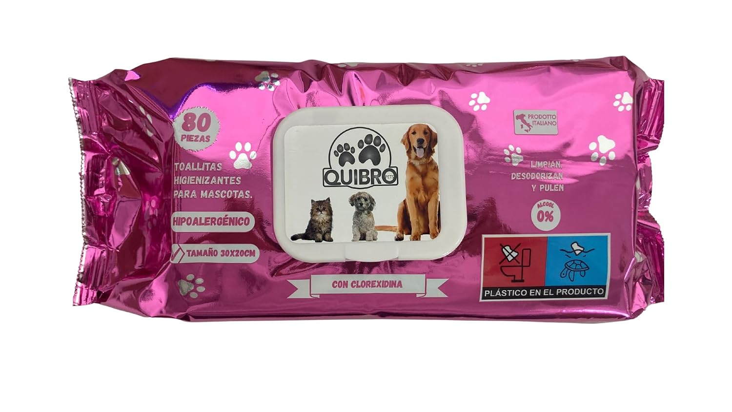 Quibropets Pfotenreinigungstuecher mit Chlorhexidin 80 Stueck fuer Hunde und Katzen