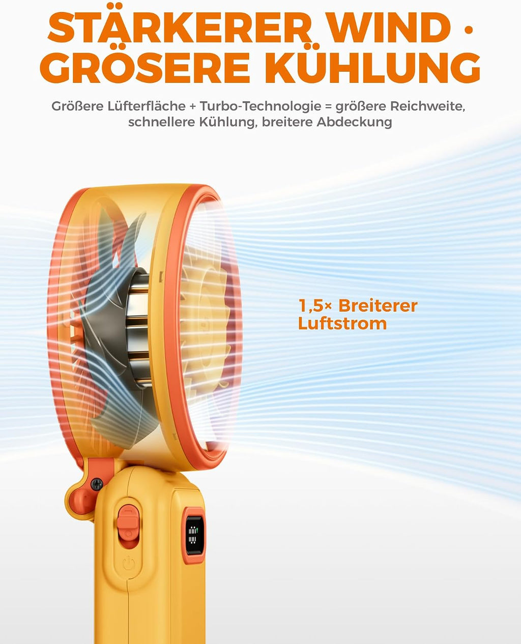 Diveblues Handventilator 4-in-1 faltbar 180° Akku 100 Stufen starker Luftstrom