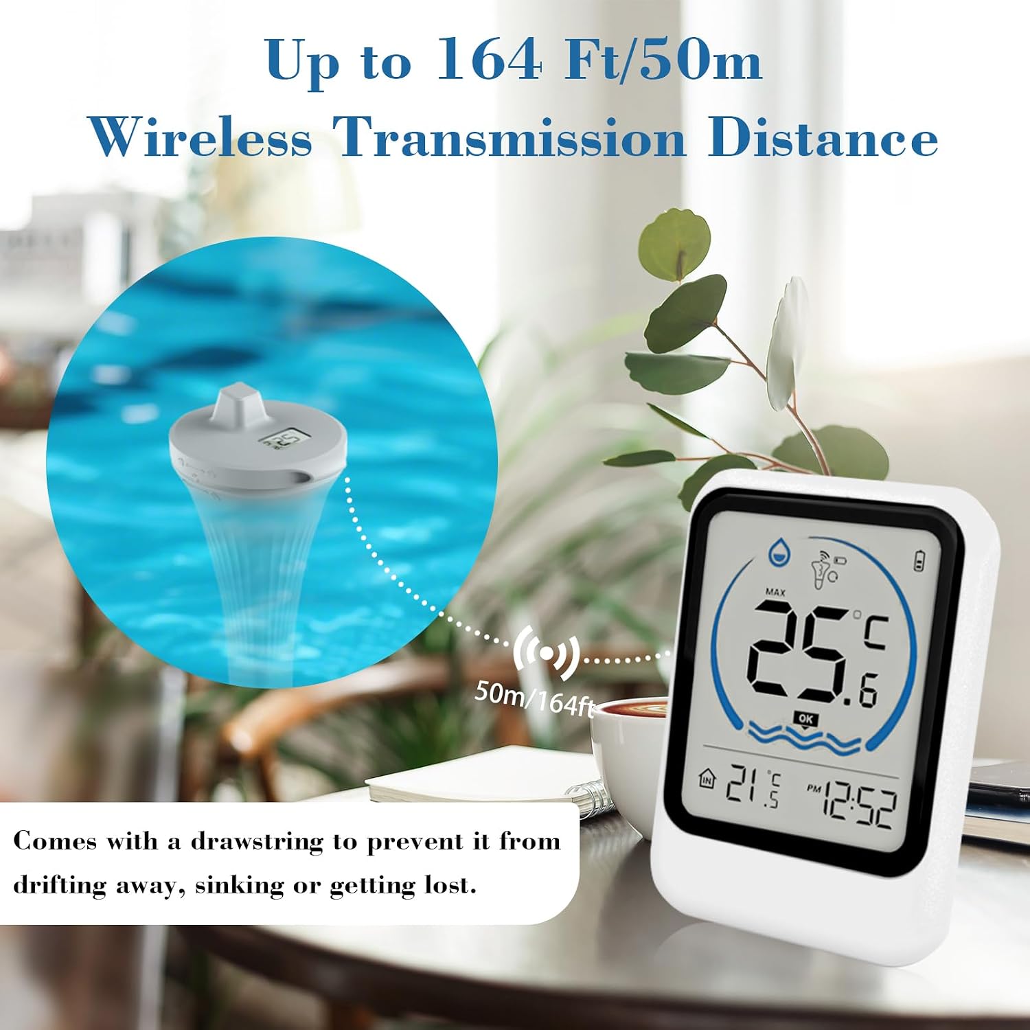 Digitales Funk-Poolthermometer schwimmend IP68 wasserdicht fuer Pool Teich Aquari