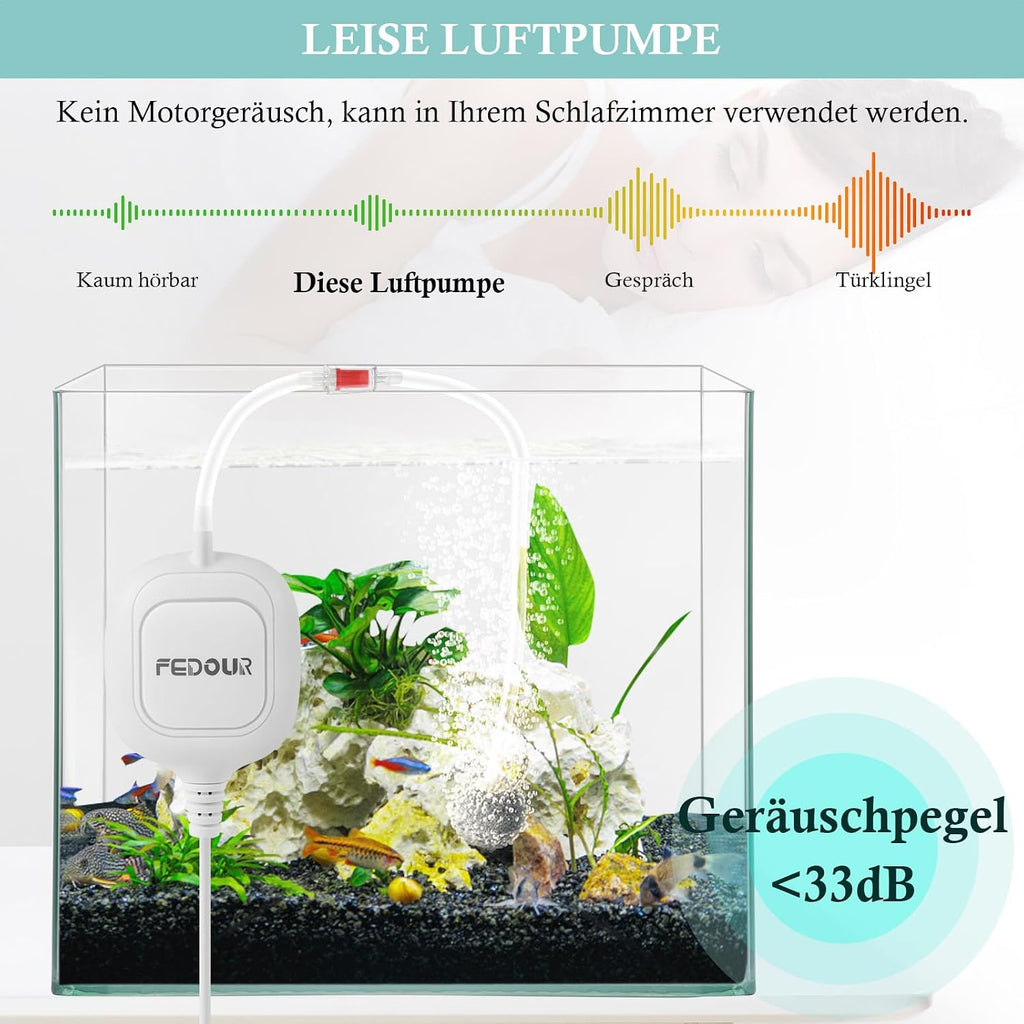 FEDOUR Nano Aquarium Luftpumpe leise Sauerstoffpumpe bis 80L Betta Tank