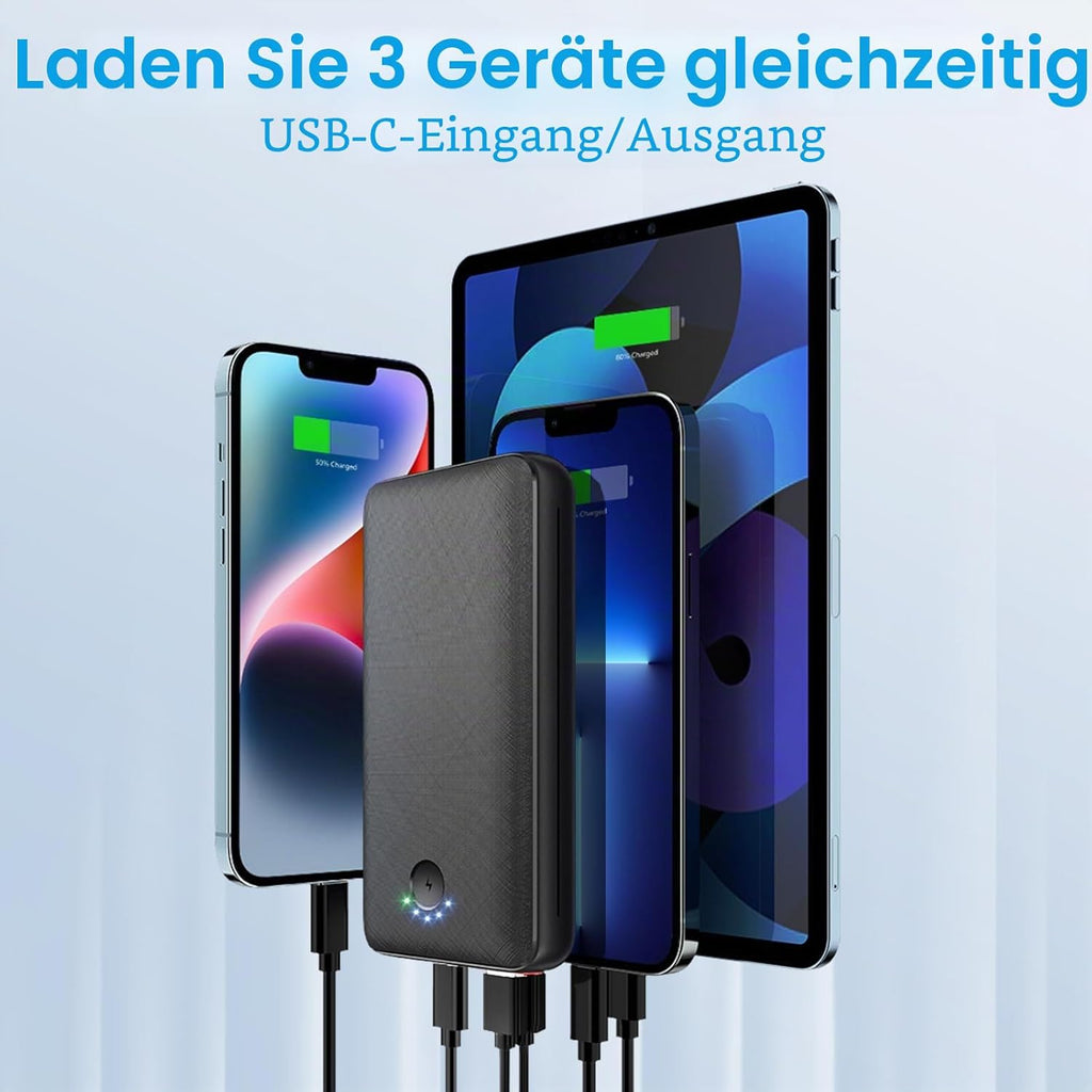 Powerbank 27000 mAh 22,5 W Power Delivery PD Schnellladung mit Taschenlampe