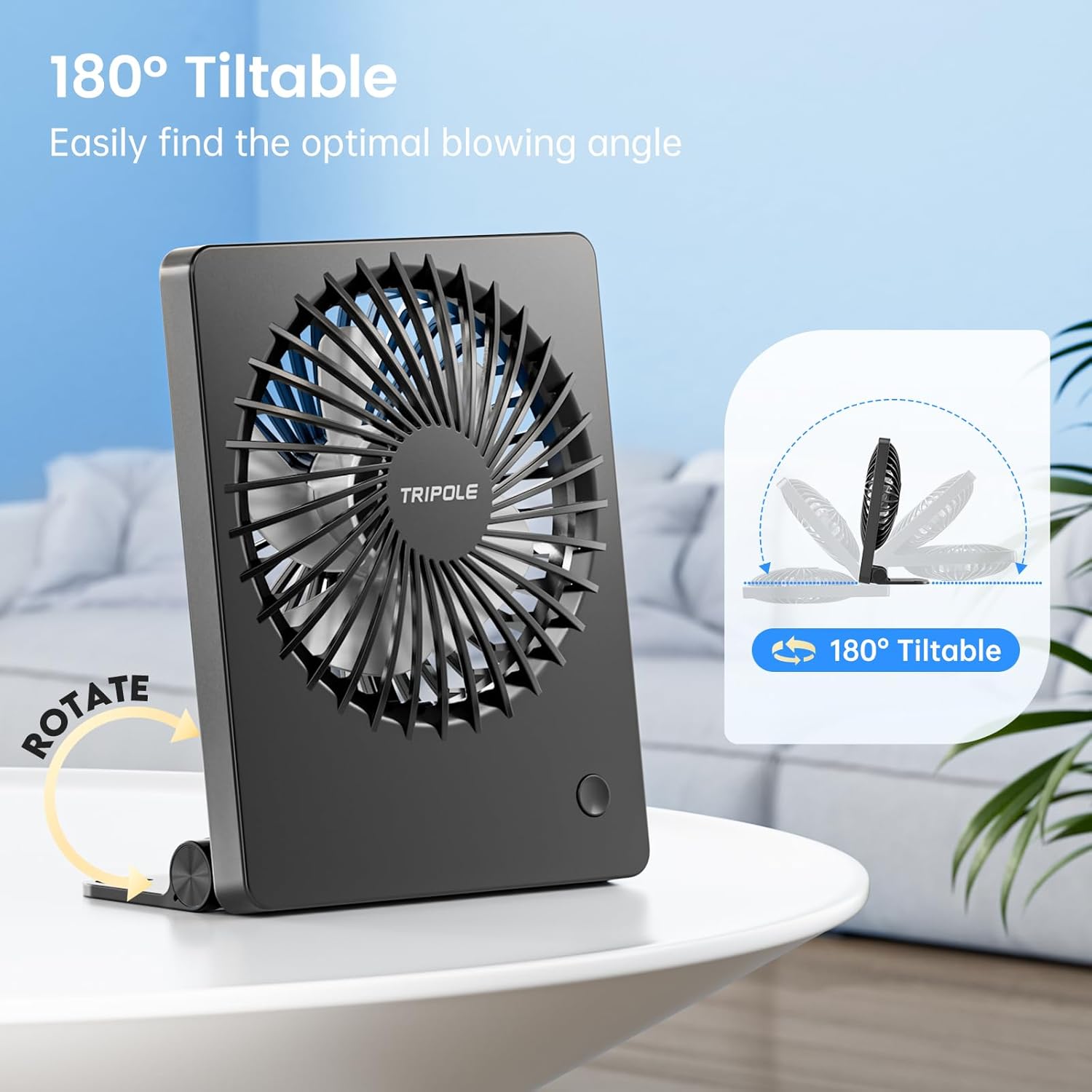 TriPole Tischventilator wiederaufladbar 180° neigbar 3 Stufen USB klein