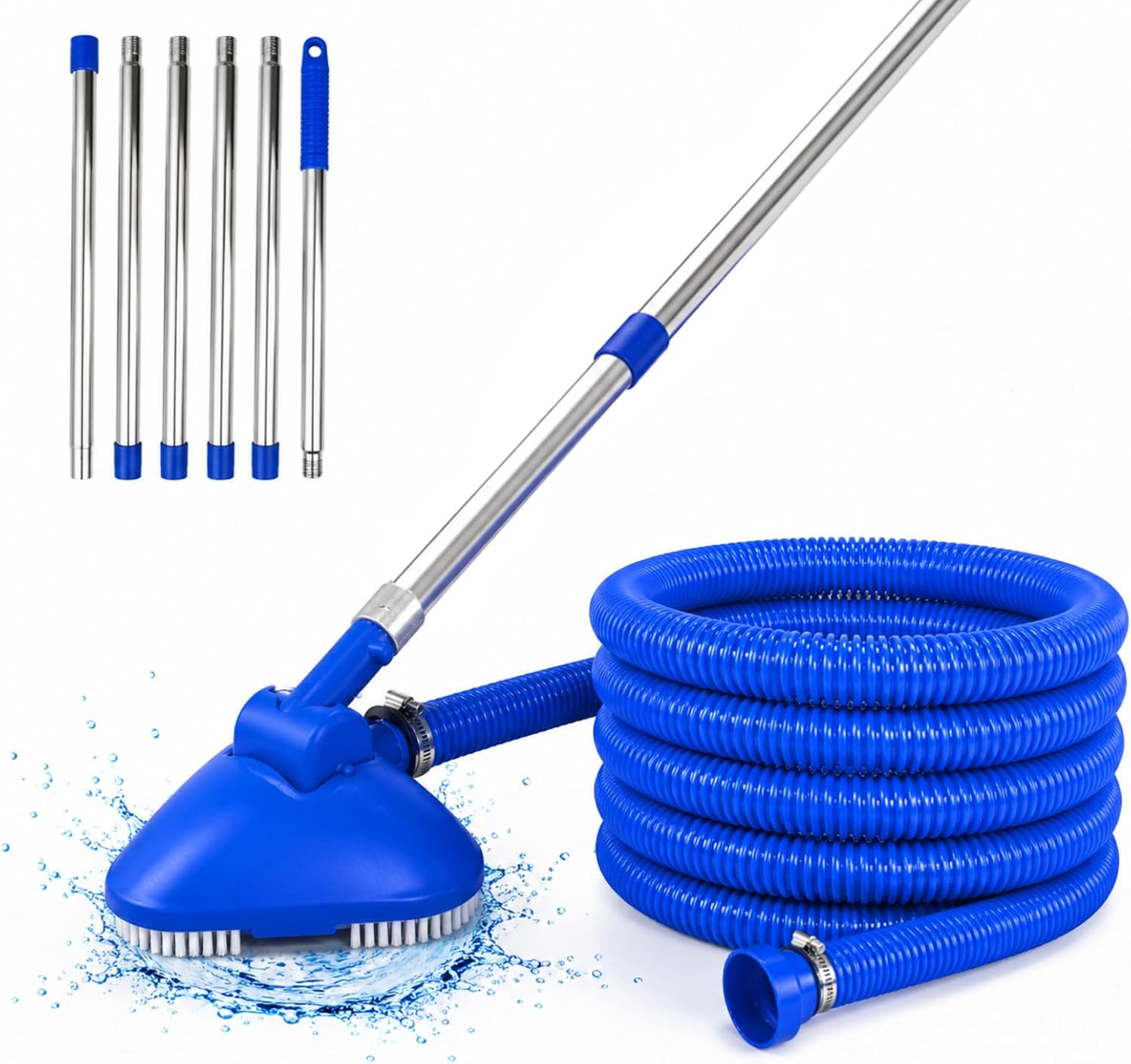 Poolsauger Bodensauger mit 4 m Edelstahl-Schlauch, Poolbuerste, manuell