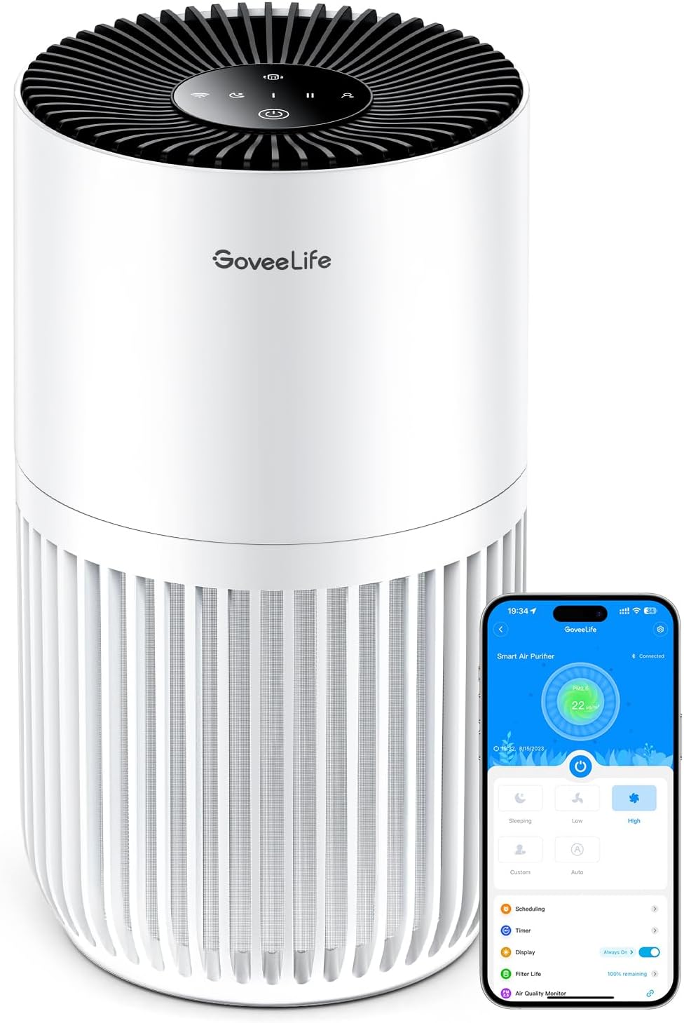 GoveeLife Mini Luftreiniger HEPA fuer Schlafzimmer Alexa Steuerung Timer 3 Stufen