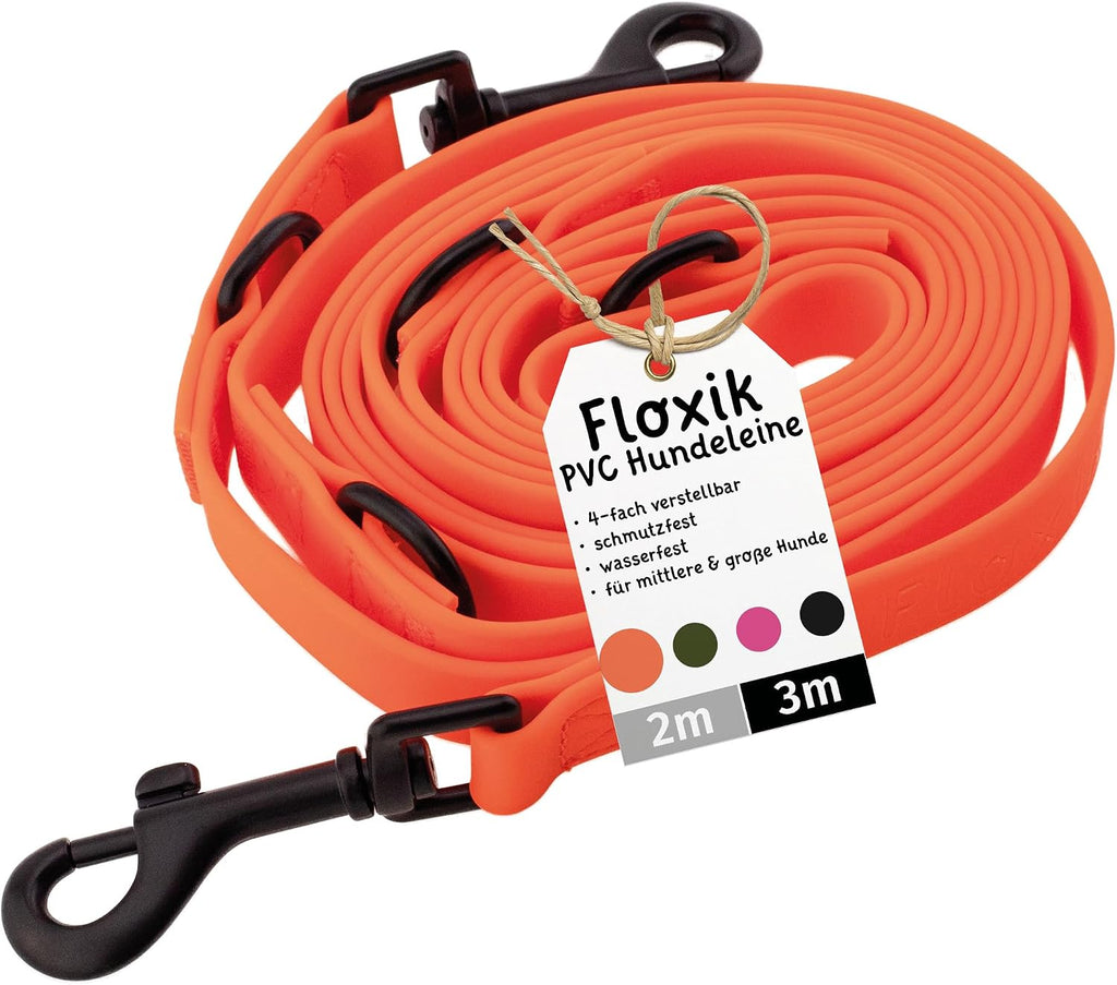 Floxik PVC Hundeleine verstellbar 2m-3m Schwarz - wasserfest schmutzabweisend