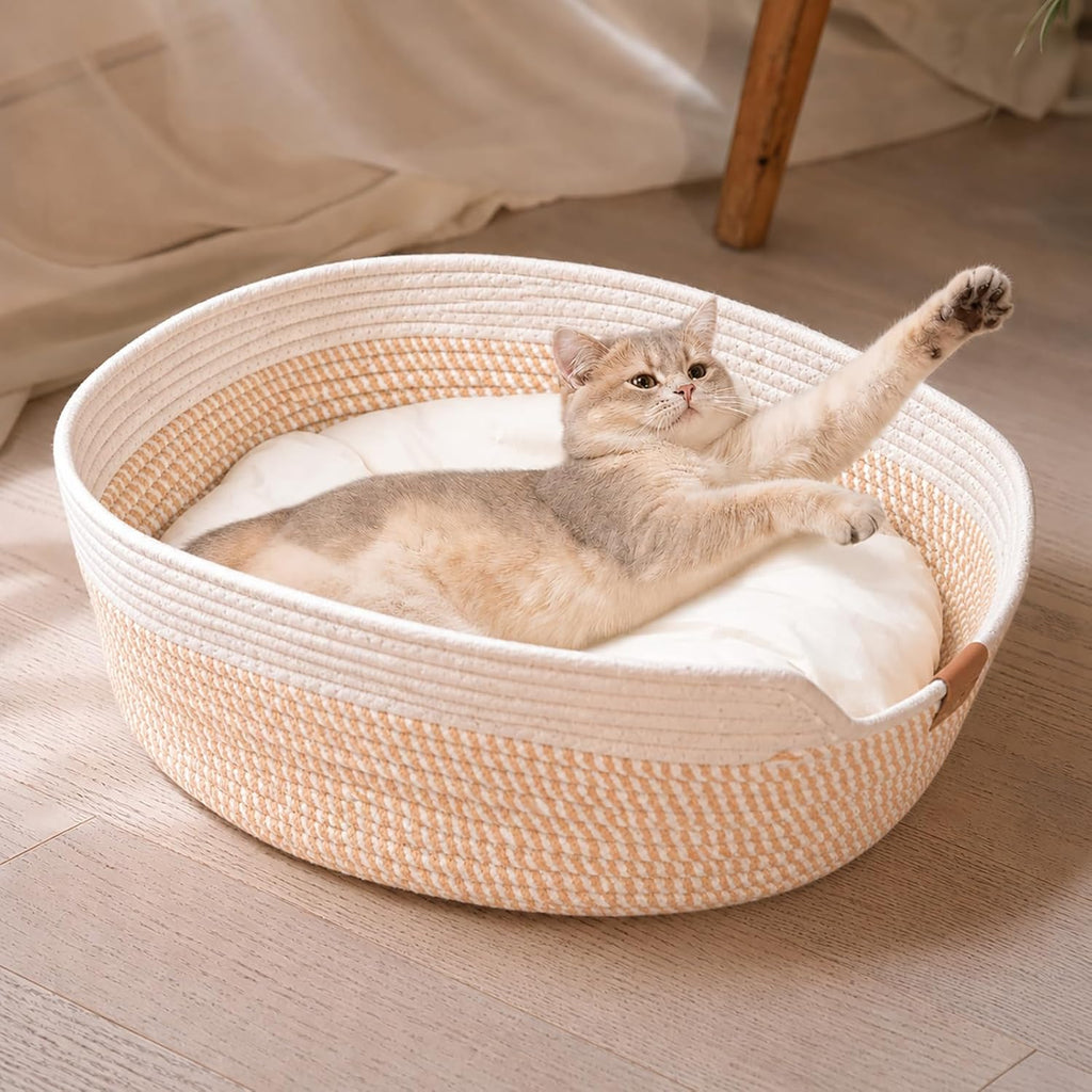 Katzenbett rund 40 cm aus Baumwolle mit Kissen, schwarz