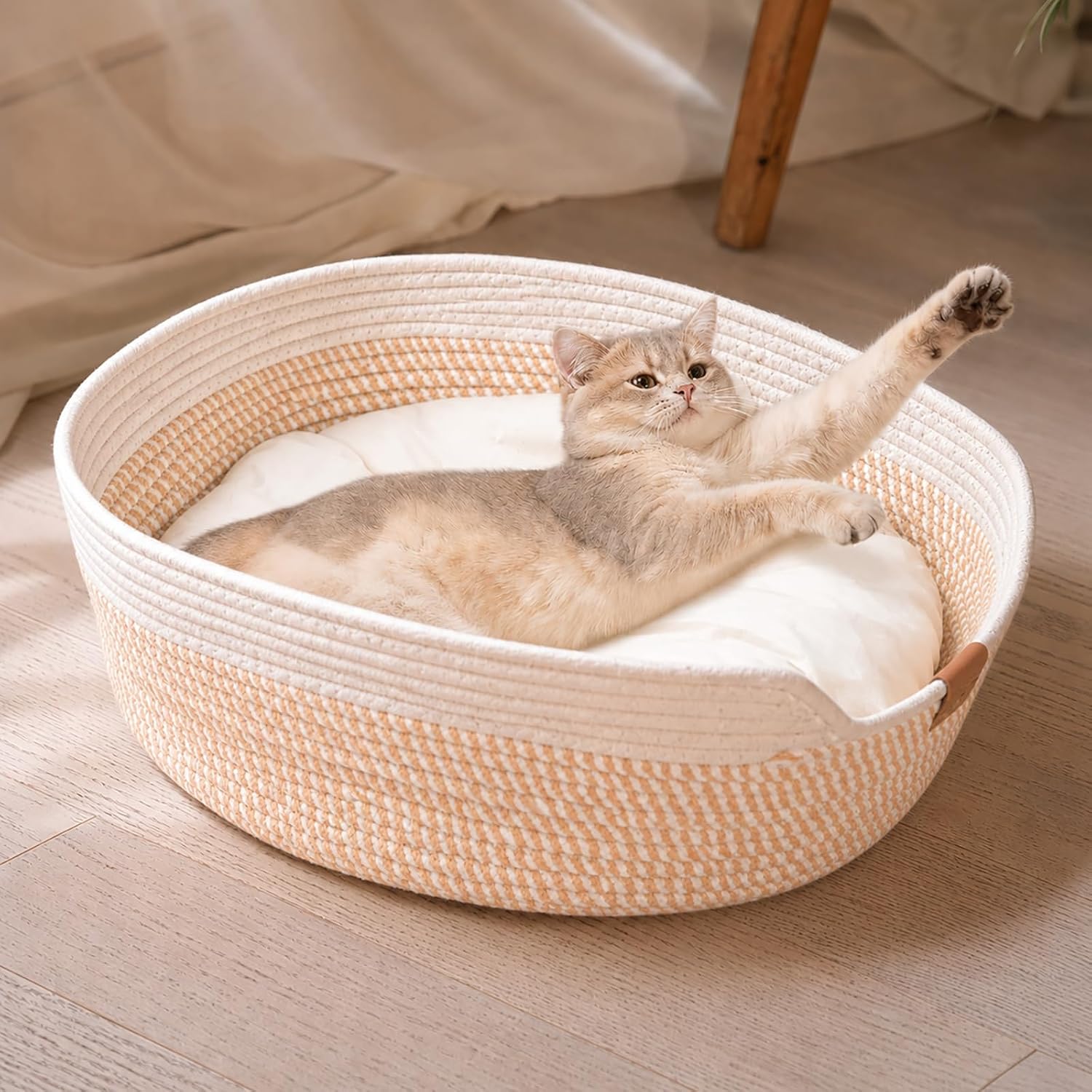 Katzenbett rund 40 cm aus Baumwolle mit Kissen, schwarz