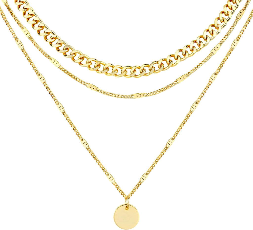 LOLIAS Damenkette 3er Set Gold Roségold Silber Layering mit Anhaengern