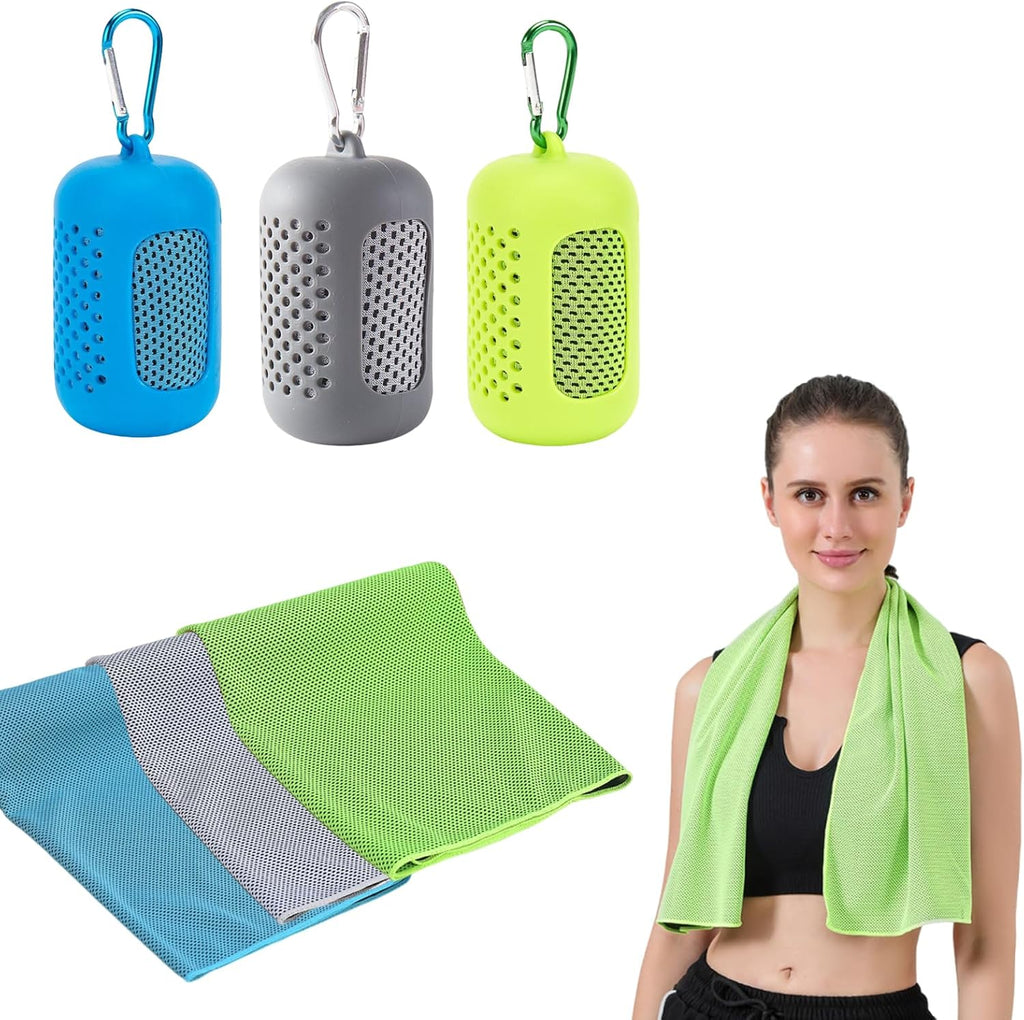 dogmoon Kuehlhandtuch 3er Set 30x90 cm mit Silikonhuelle Sport Fitness Outdoor