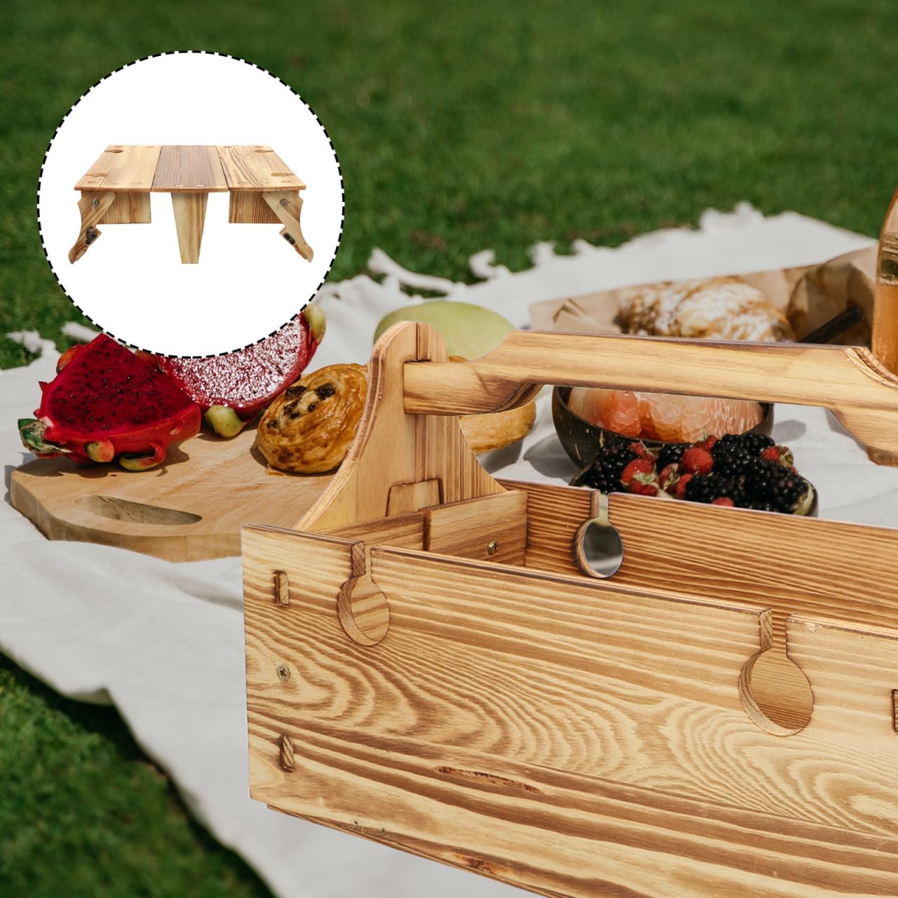 GANAZONO Klapptisch Holz mit Weinhalter Picknick Klappbar Tragbar