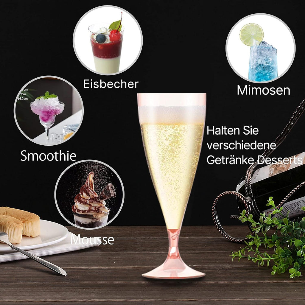 5er-Set Kunststoff Sektglaeser stapelbar Pink - Mehrweg, tragbar