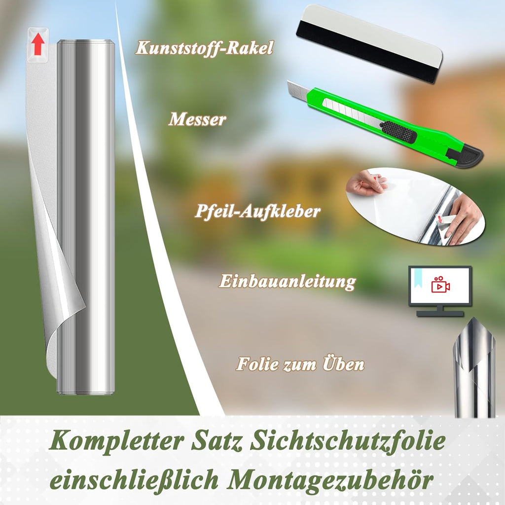 Sichtschutzfolie Fenster 100x400 cm Spiegelfolie UV-Schutz blickdicht Thermo