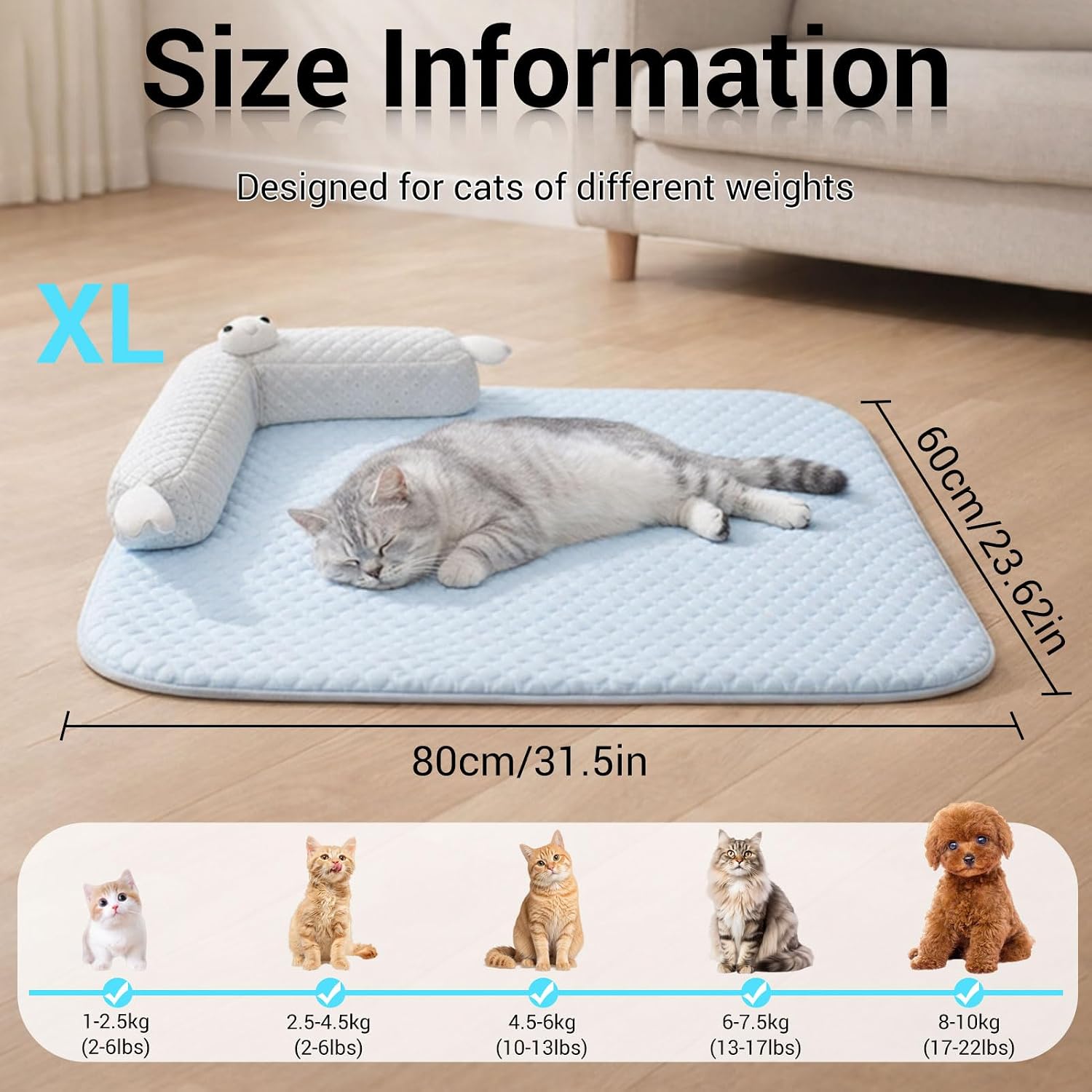 Katzen Kuehlmatte 45×35 cm L‑foermig waschbar Katzenbett Haustierkissen 35cm-60cm