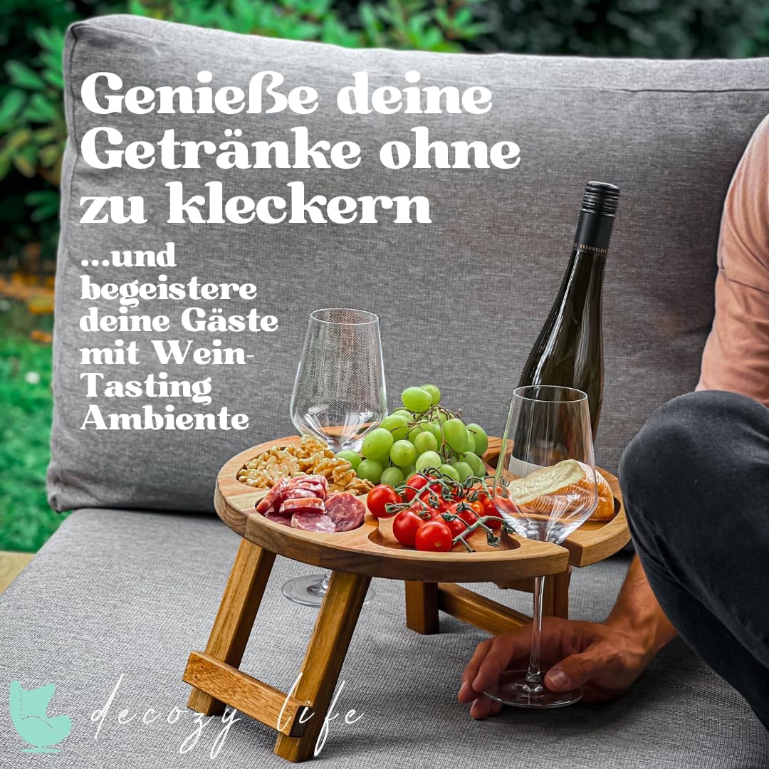 Decozy Life Weintisch aus Akazienholz klappbar - Weinbar, Strand- und Picknickti