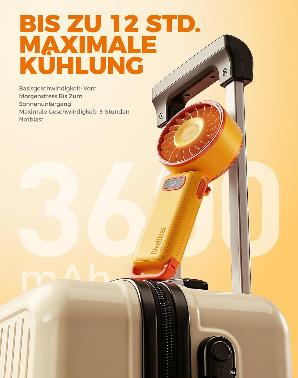Diveblues Handventilator 4-in-1 faltbar 180° Akku 100 Stufen starker Luftstrom