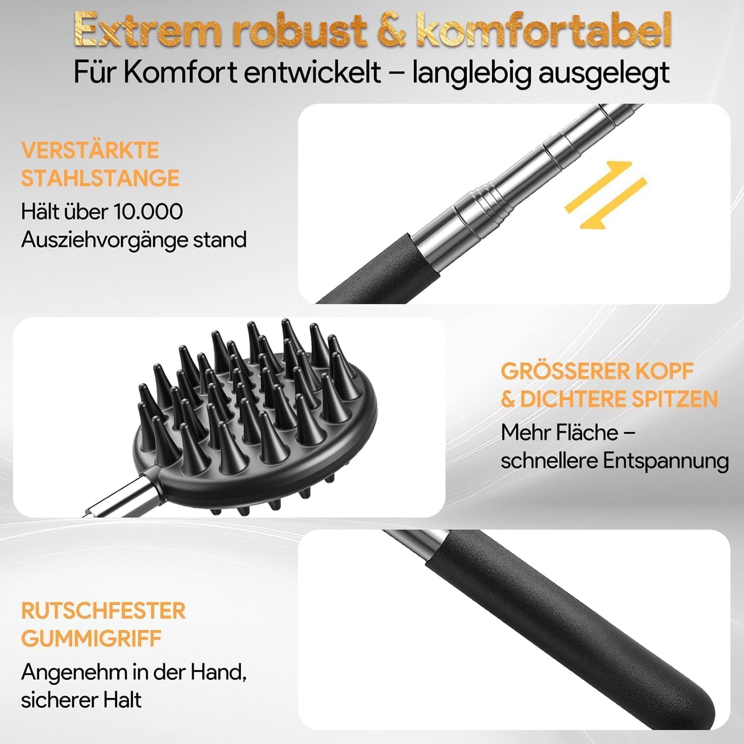 Rueckenkratzer ausziehbar 5 Koepfe Edelstahl - verstellbar, Geschenkidee