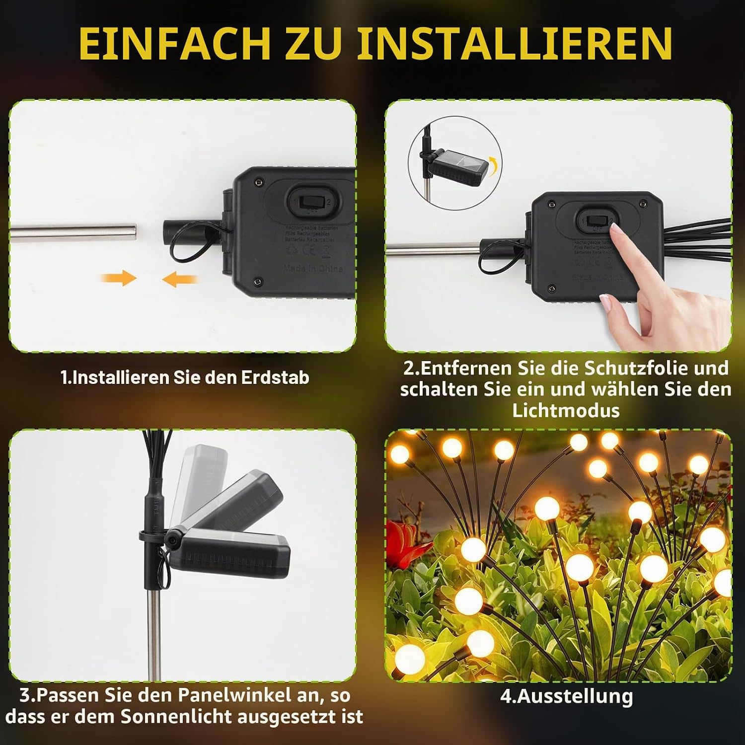 6er Set Solarlampen Garten 10 LED warmweiss IP65 Solar Wegbeleuchtung
