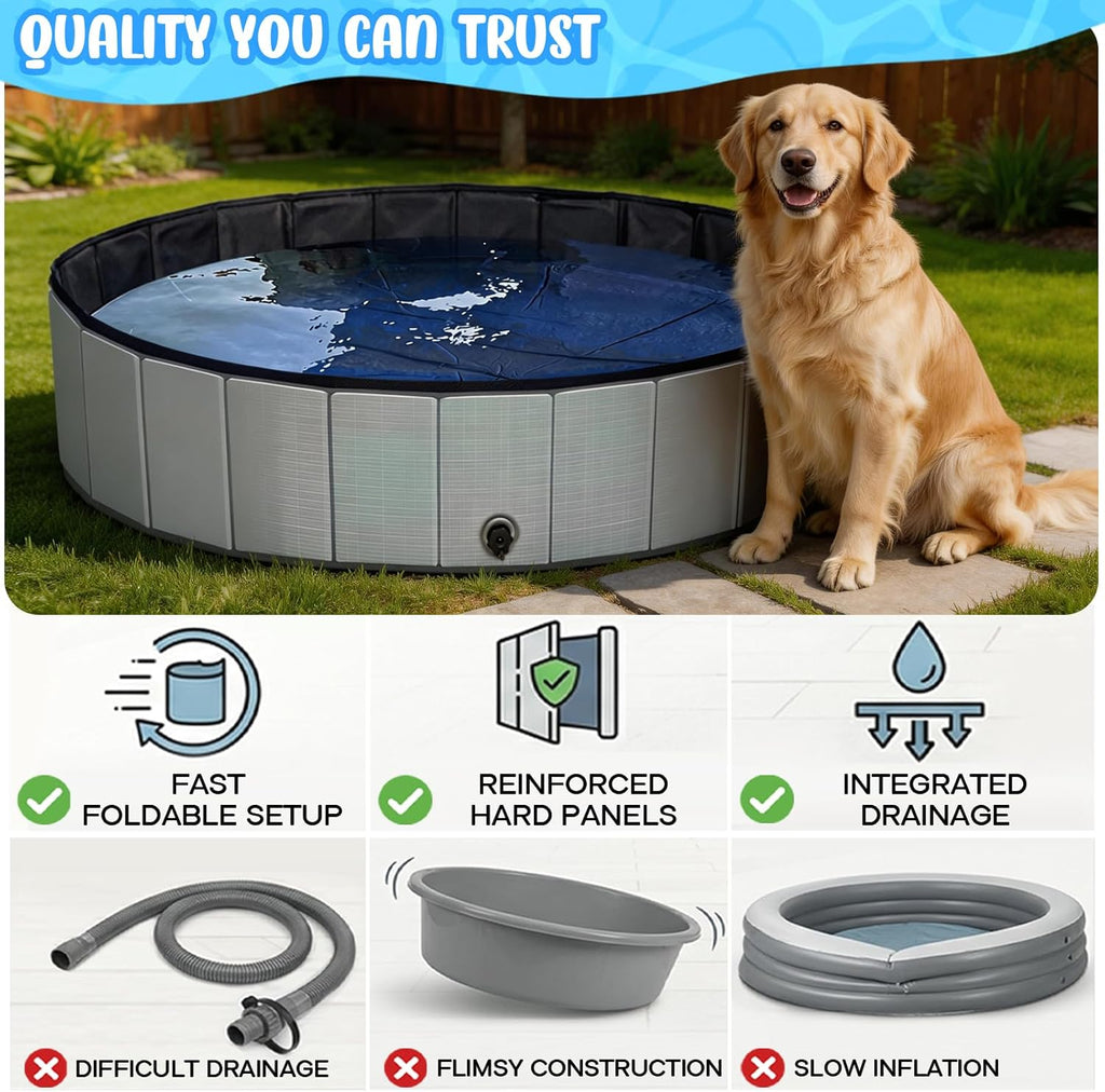 Faltbarer Hundepool Grau 100x30 cm, rutschfester Boden, 100cm-180cm