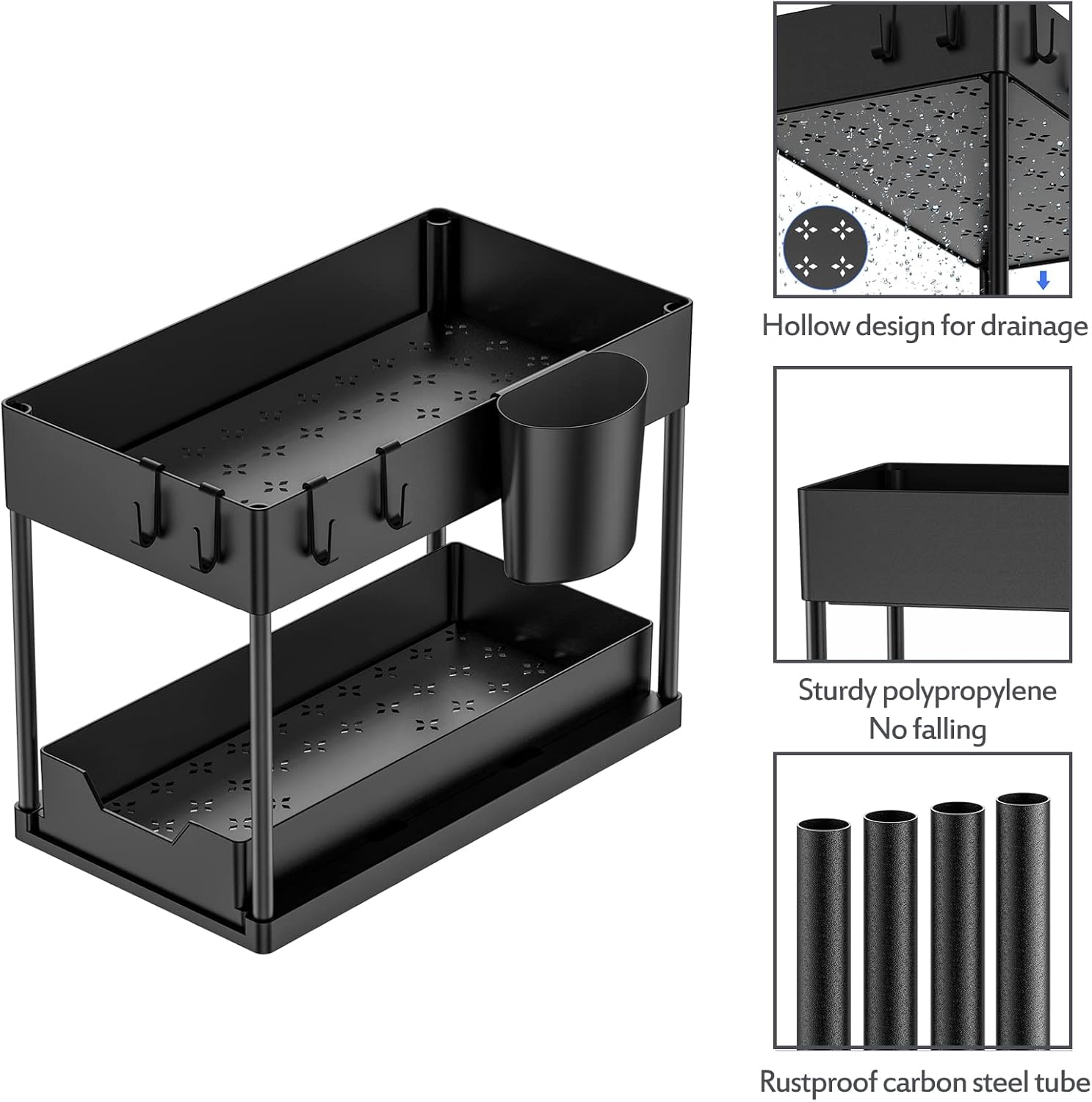 Unter Waschbecken Regal 2 Etagen Spuelschrank Organizer schwarz